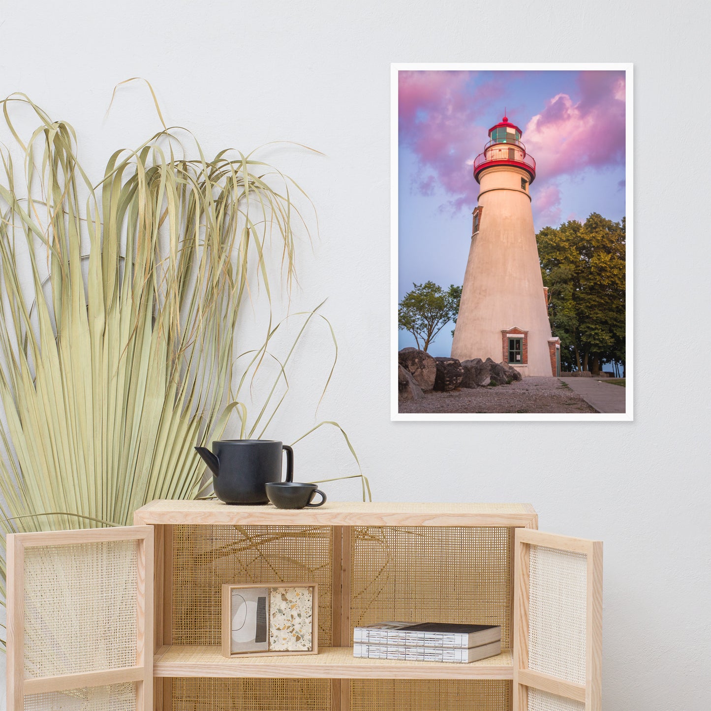 Marblehead Lighthouse at Sunset Landscape Framed Photo Paper Wall Art Prints