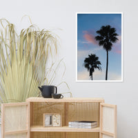 Palm Tree Silhouettes on Blue Sky Botanical Nature Photo Framed Wall Art Print