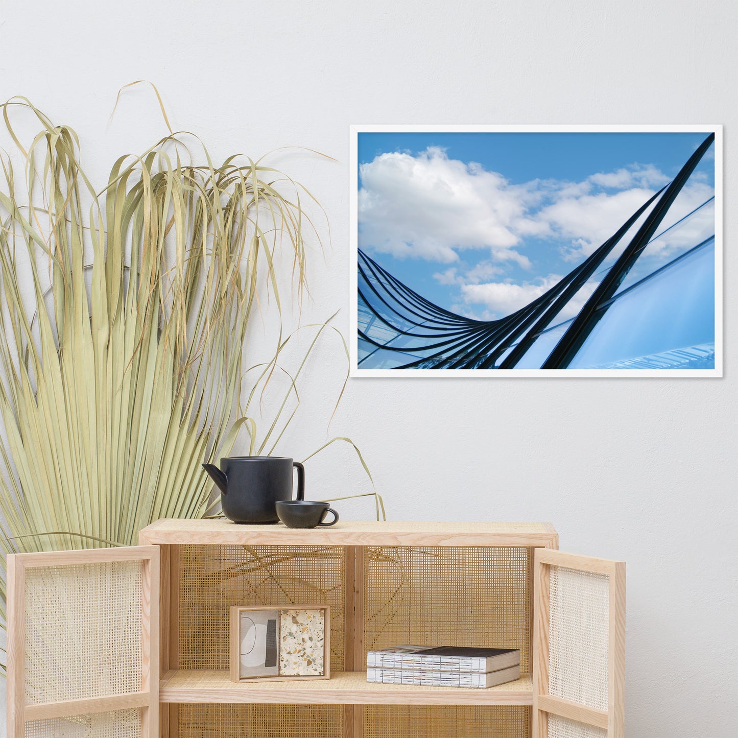Glass and Azure Architectural Photograph Framed Wall Art Print