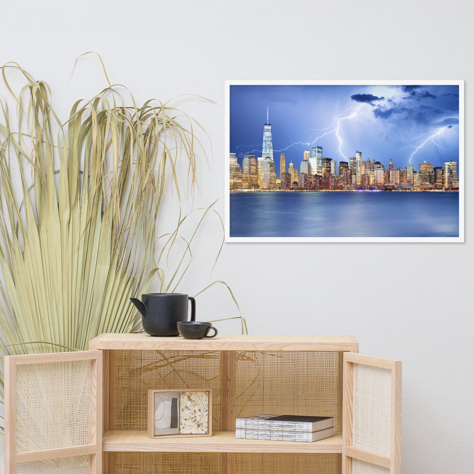 Electrifying New York Lightning Strikes the Skyline Architectural Photograph Framed Wall Art Print