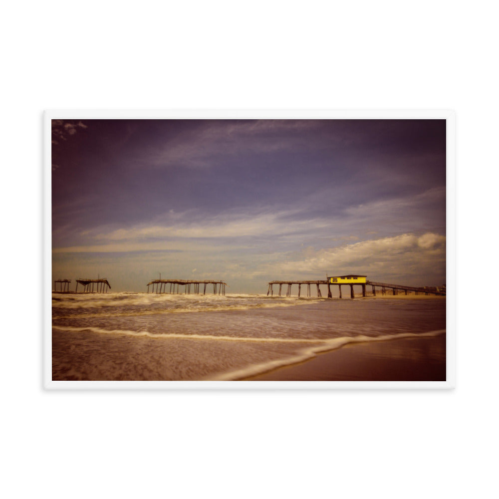 Wall Decor For Therapy Office: Aged View of Frisco Pier Beach / Coastal / Seascape / Rustic / Nature / Landscape Photograph Framed Wall Art Print - Wall Decor - Artwork