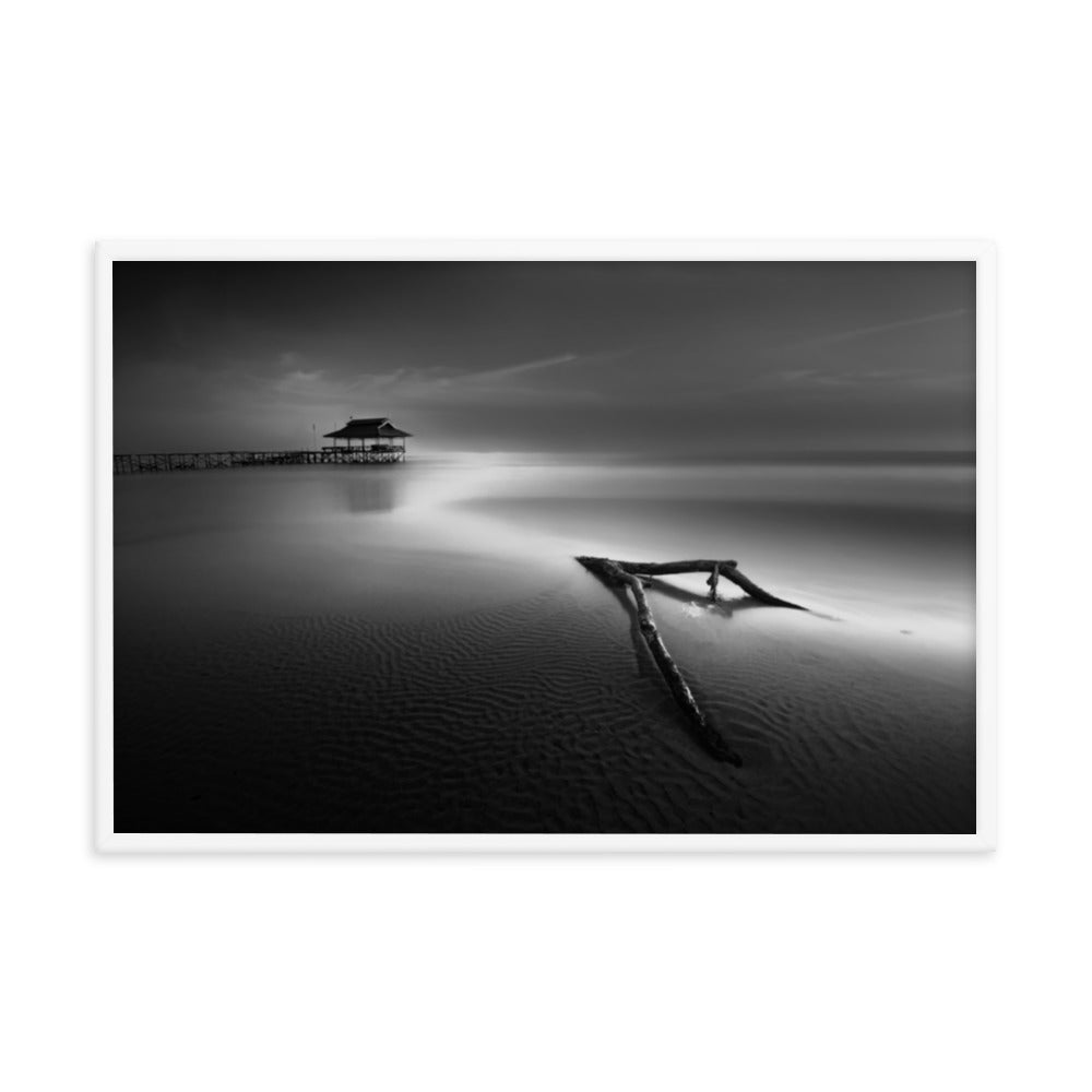 Dramatic Beach with Driftwood Black and White Framed Wall Art Prints