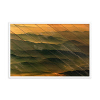 Faux Wood Foggy Mountain Layers at Sunset Landscape Framed Photo Paper Wall Art Prints