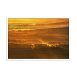 Faux Wood Golden Mist Valley - Hills & Mountain Range Framed Photo Paper Wall Art Prints