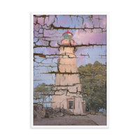 Faux Wood Texture Marblehead Lighthouse at Sunset Framed Photo Paper Wall Art Prints