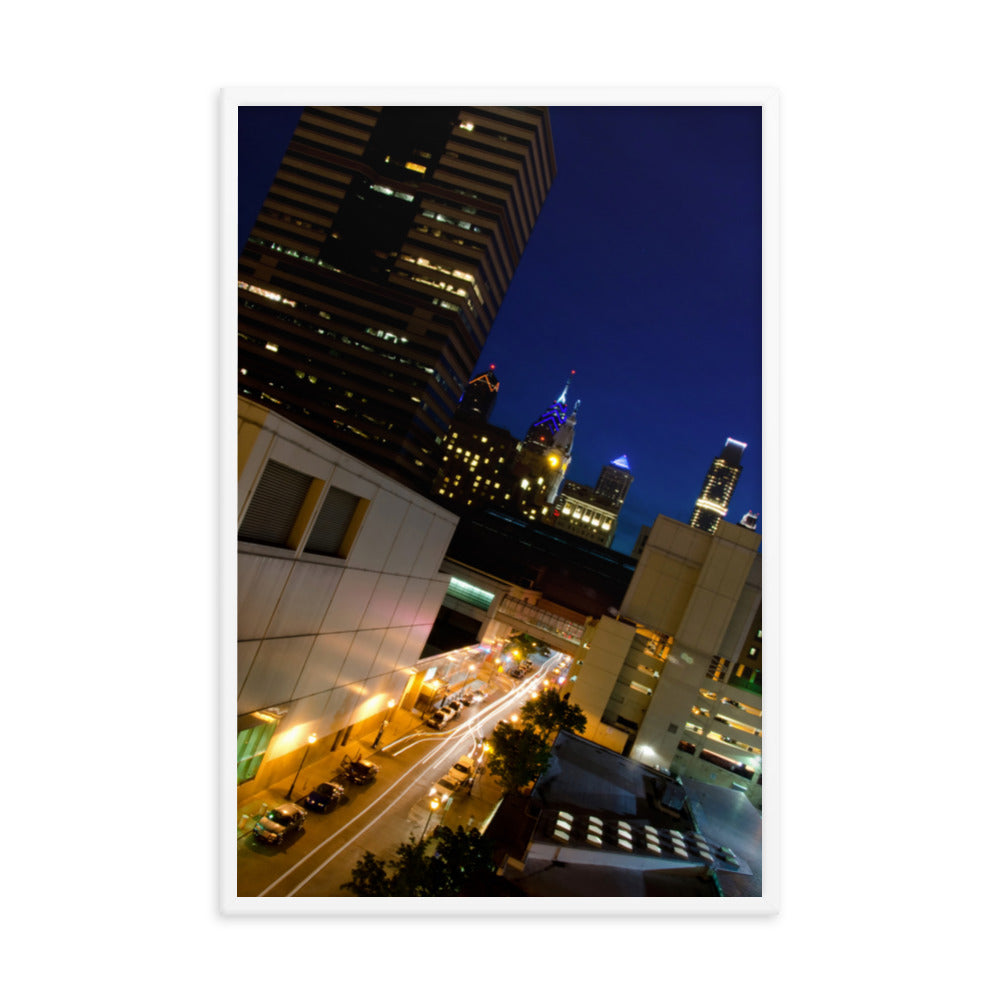 Light Trails in Philly Urban Landscape Photo Framed Wall Art Print