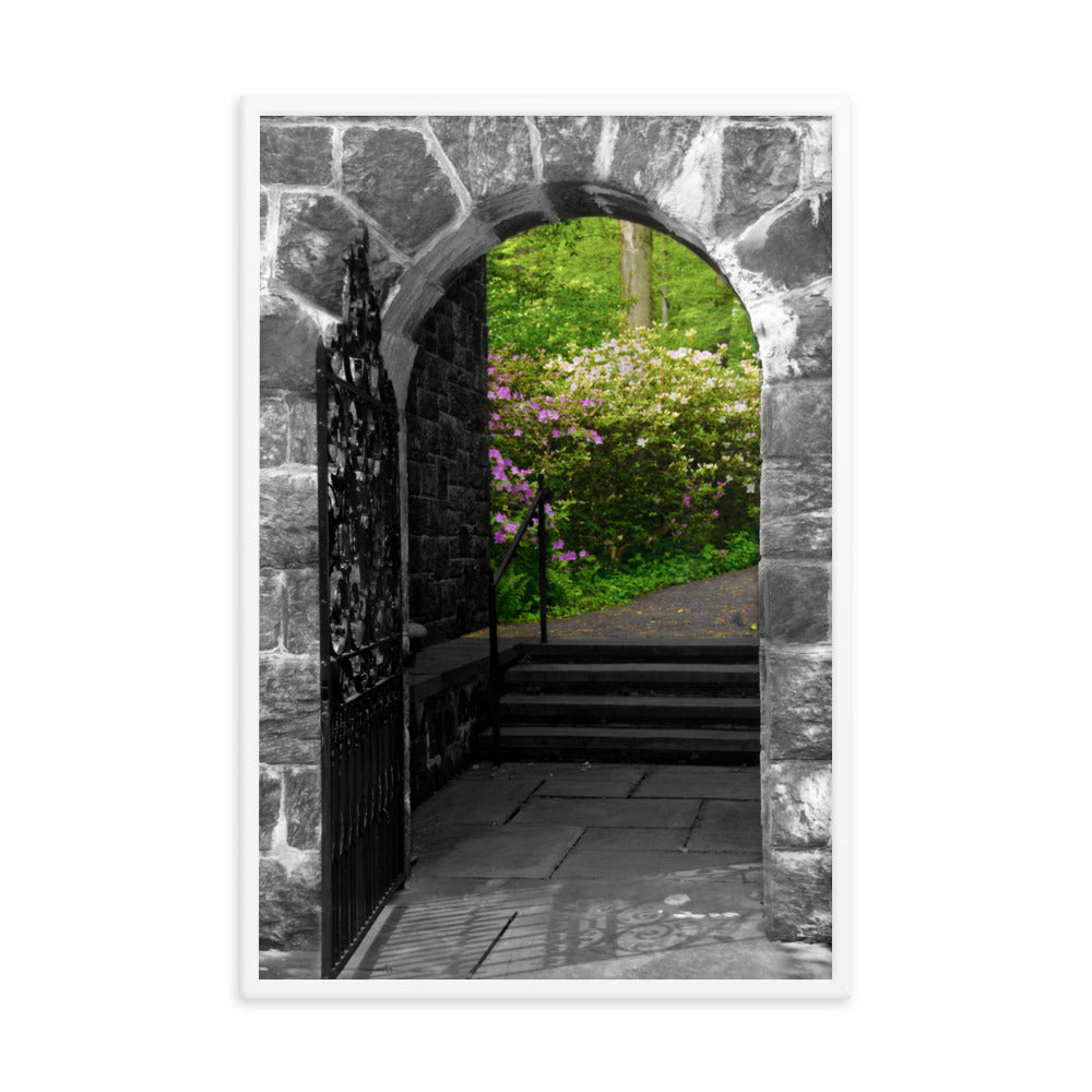 Garden Entryway Black and White Floral Nature Photo Framed Wall Art Print