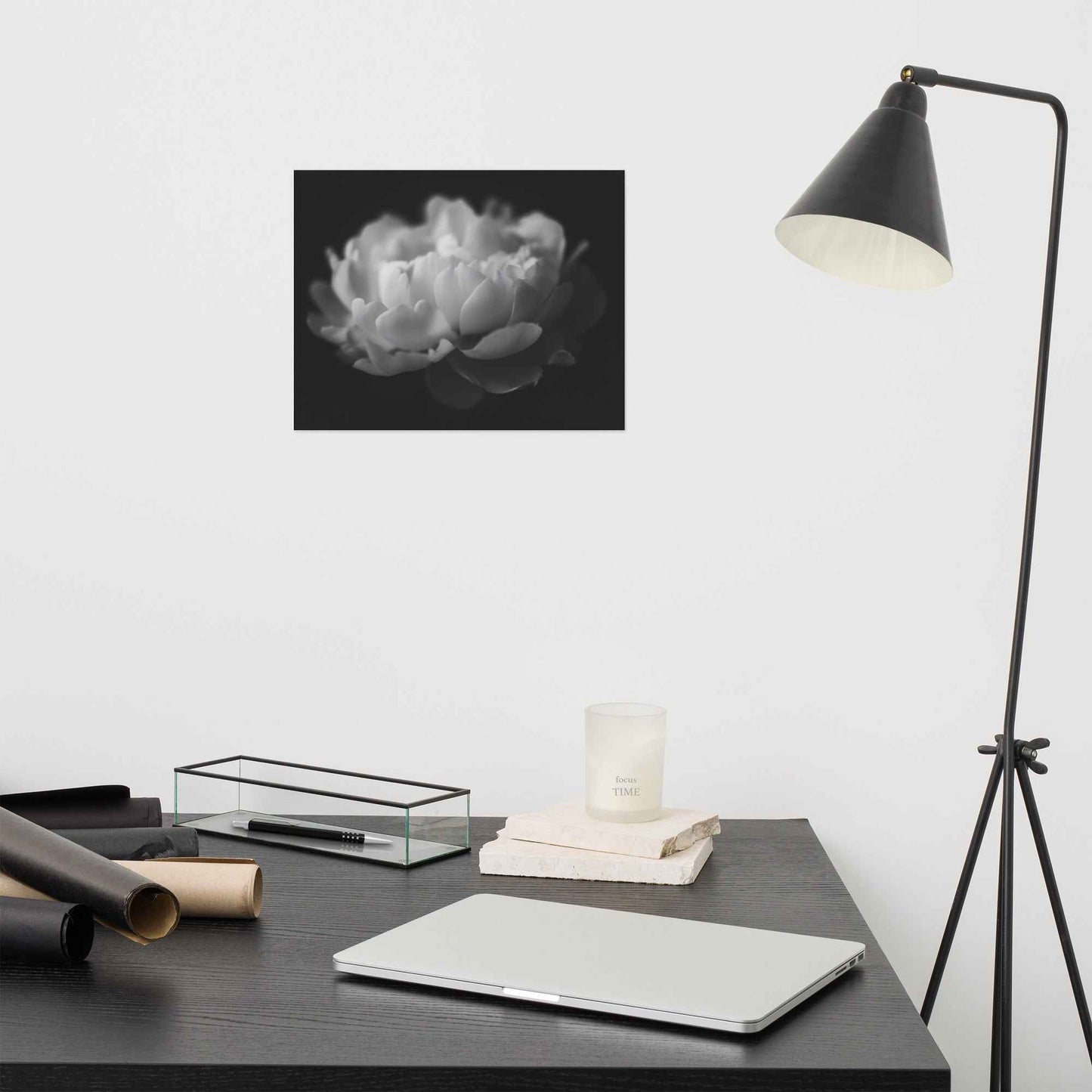 Contrast in Nature Floral Photorealistic Digital Artwork Peonies Wall Art Black and White Loose Art Print