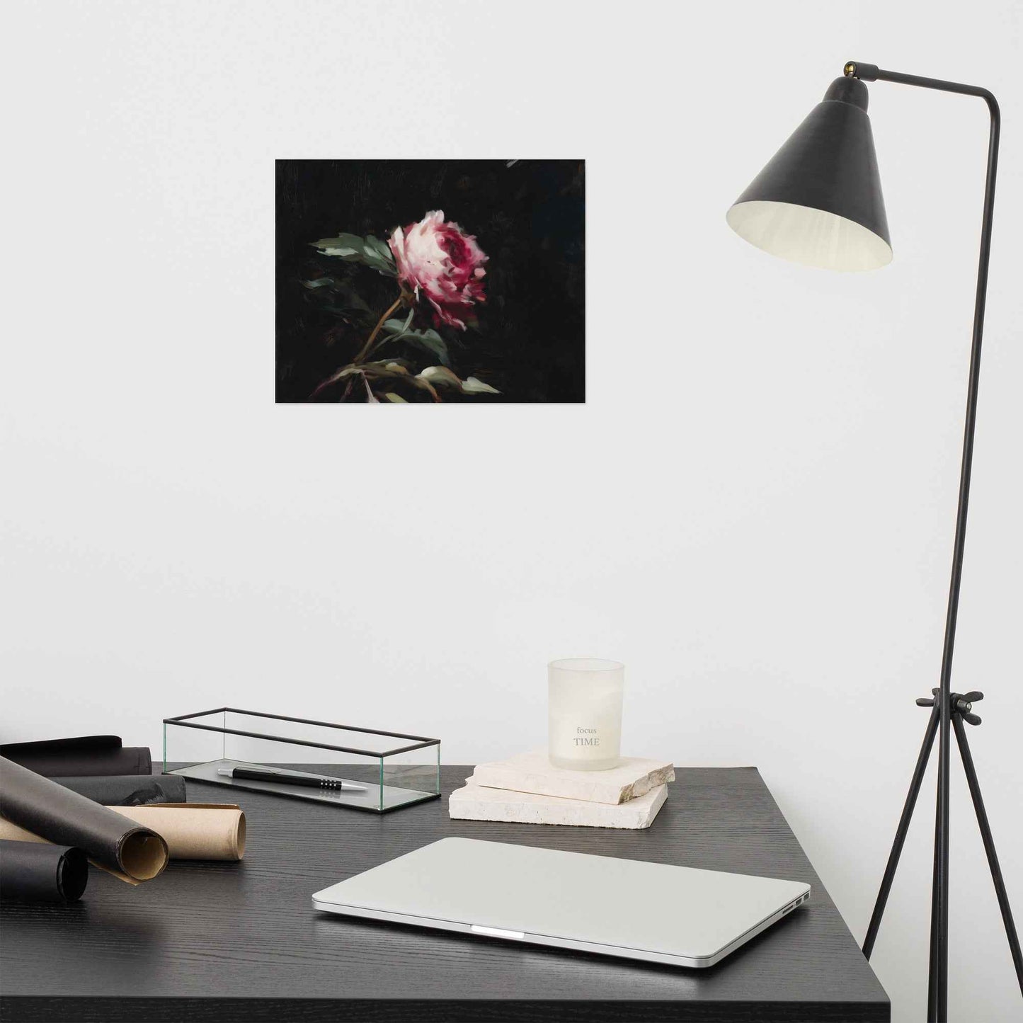 Pink Peony Painting: A Whisper in the Shadows Floral Digital Artwork Loose Wall Art Print