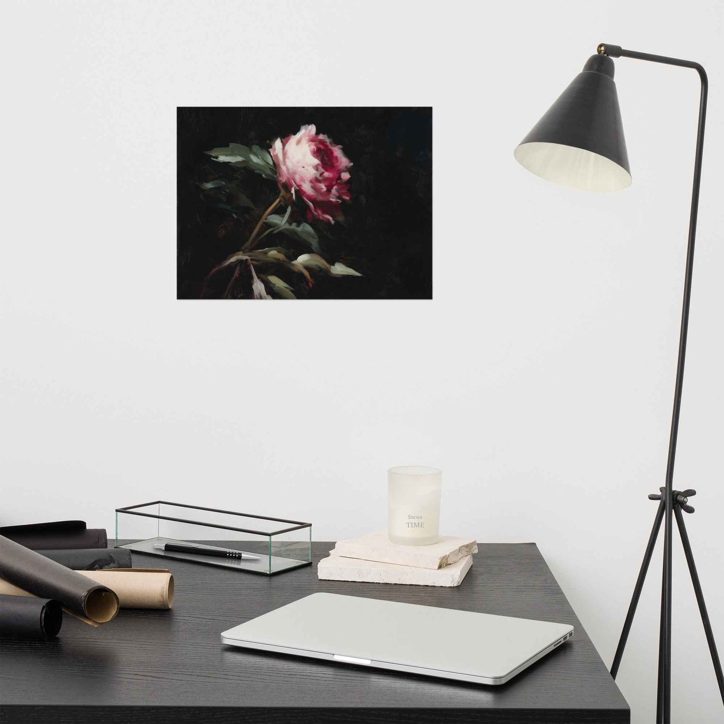 Pink Peony Painting: A Whisper in the Shadows Floral Digital Artwork Loose Wall Art Print