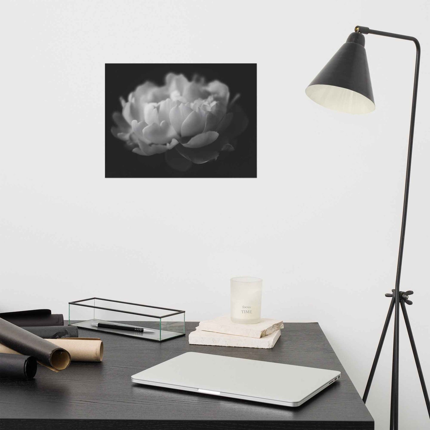 Contrast in Nature Floral Photorealistic Digital Artwork Peonies Wall Art Black and White Loose Art Print
