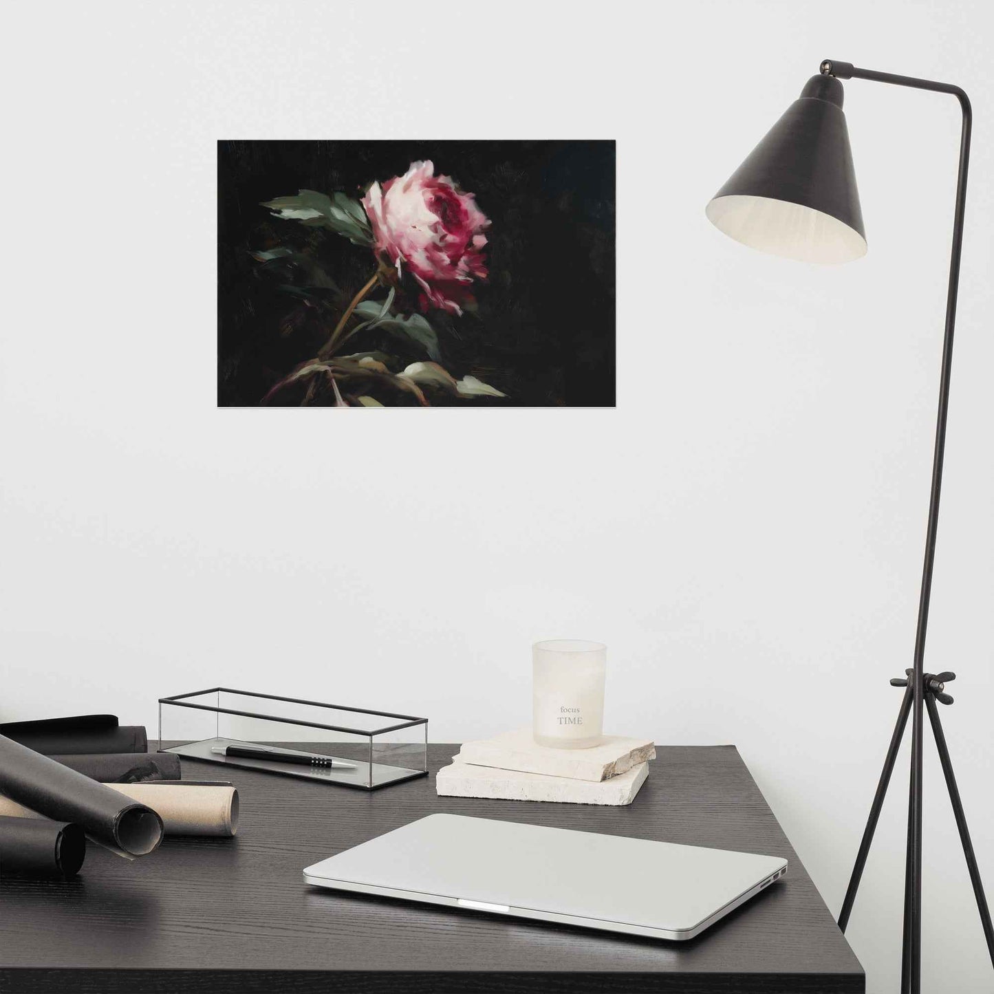 Pink Peony Painting: A Whisper in the Shadows Floral Digital Artwork Loose Wall Art Print