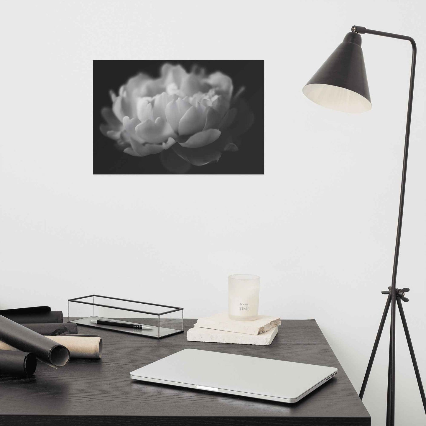 Contrast in Nature Floral Photorealistic Digital Artwork Peonies Wall Art Black and White Loose Art Print