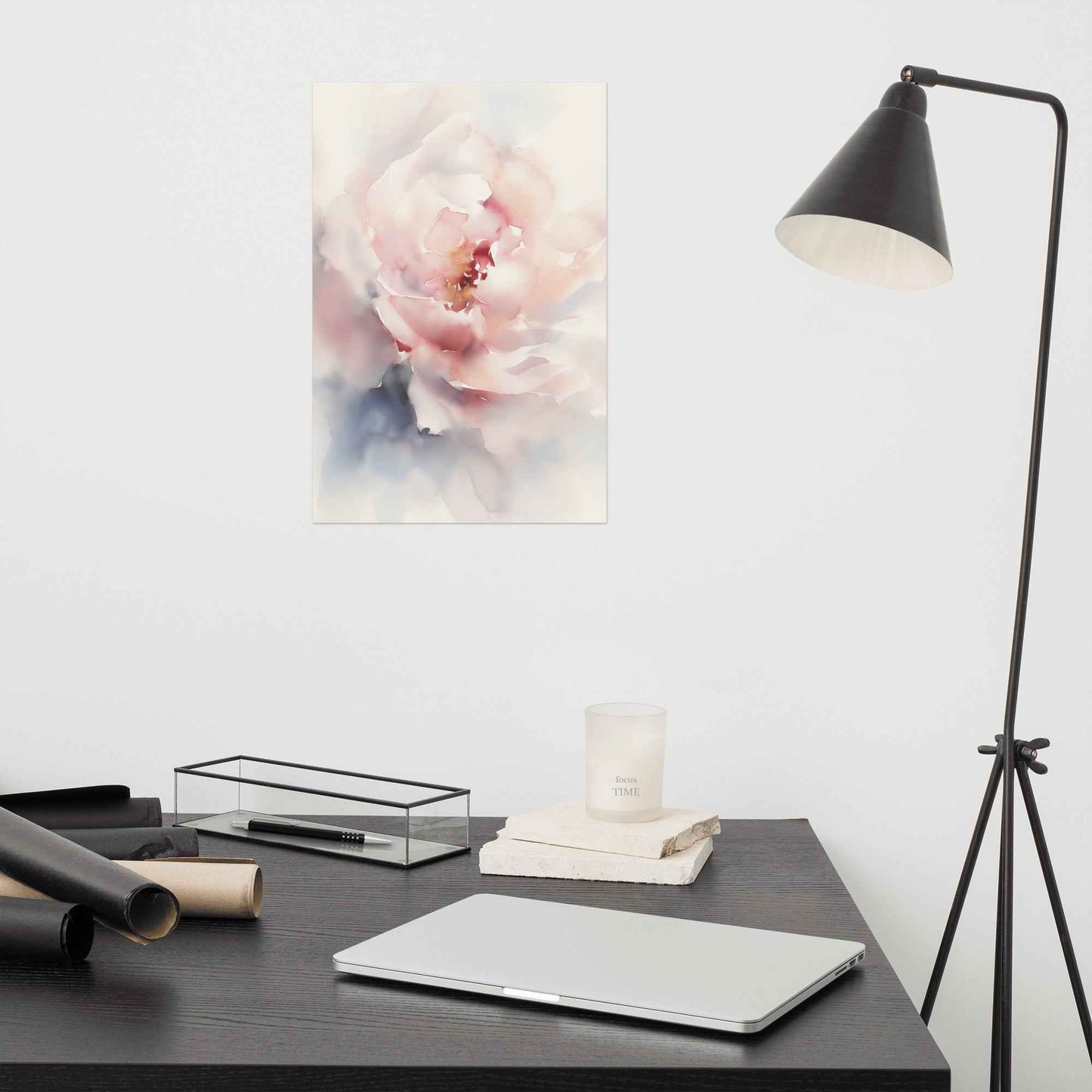 Graceful Stillness Floral Digital Watercolor Artwork Pink Peony Print Unframed