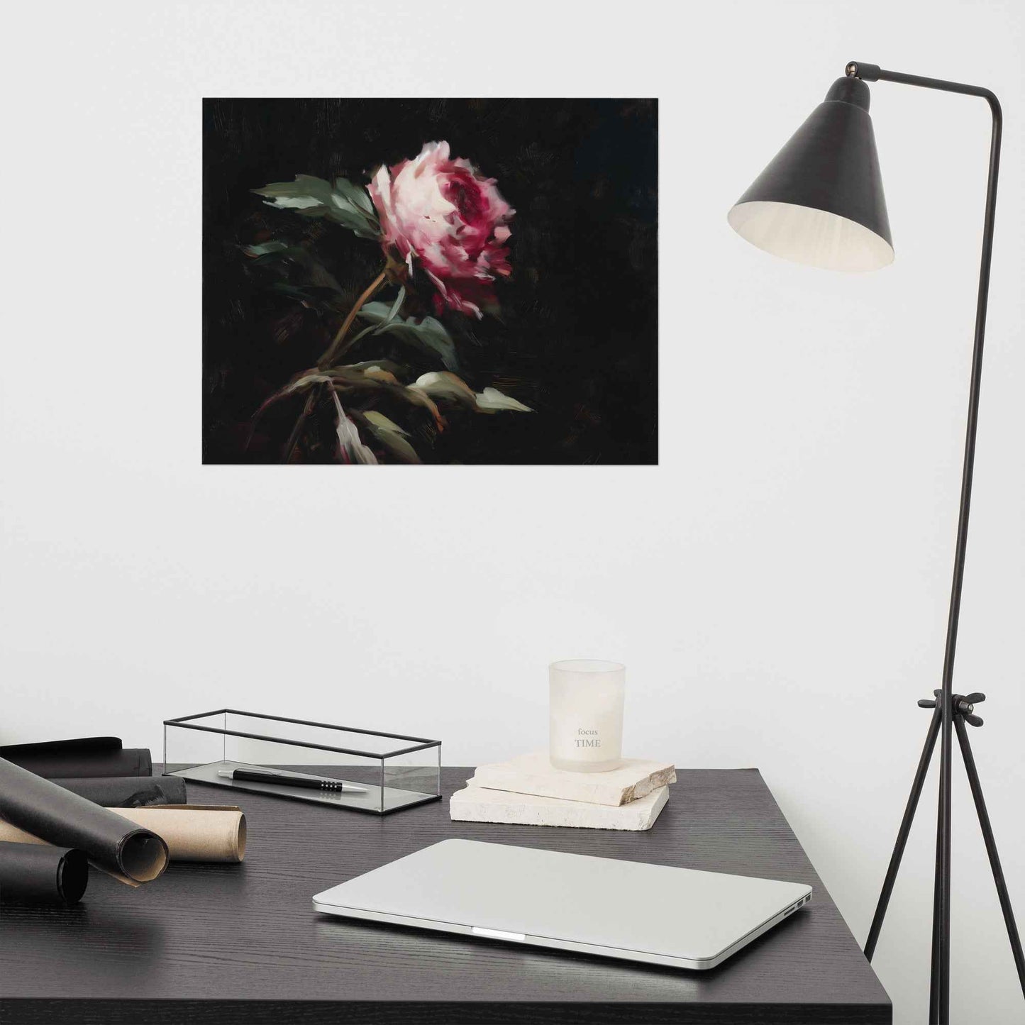 Pink Peony Painting: A Whisper in the Shadows Floral Digital Artwork Loose Wall Art Print
