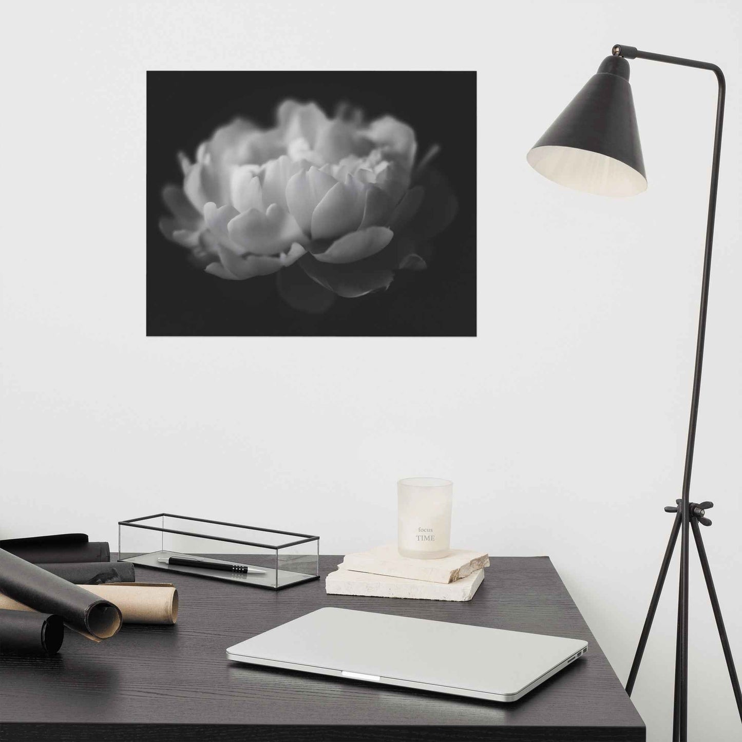 Contrast in Nature Floral Photorealistic Digital Artwork Peonies Wall Art Black and White Loose Art Print
