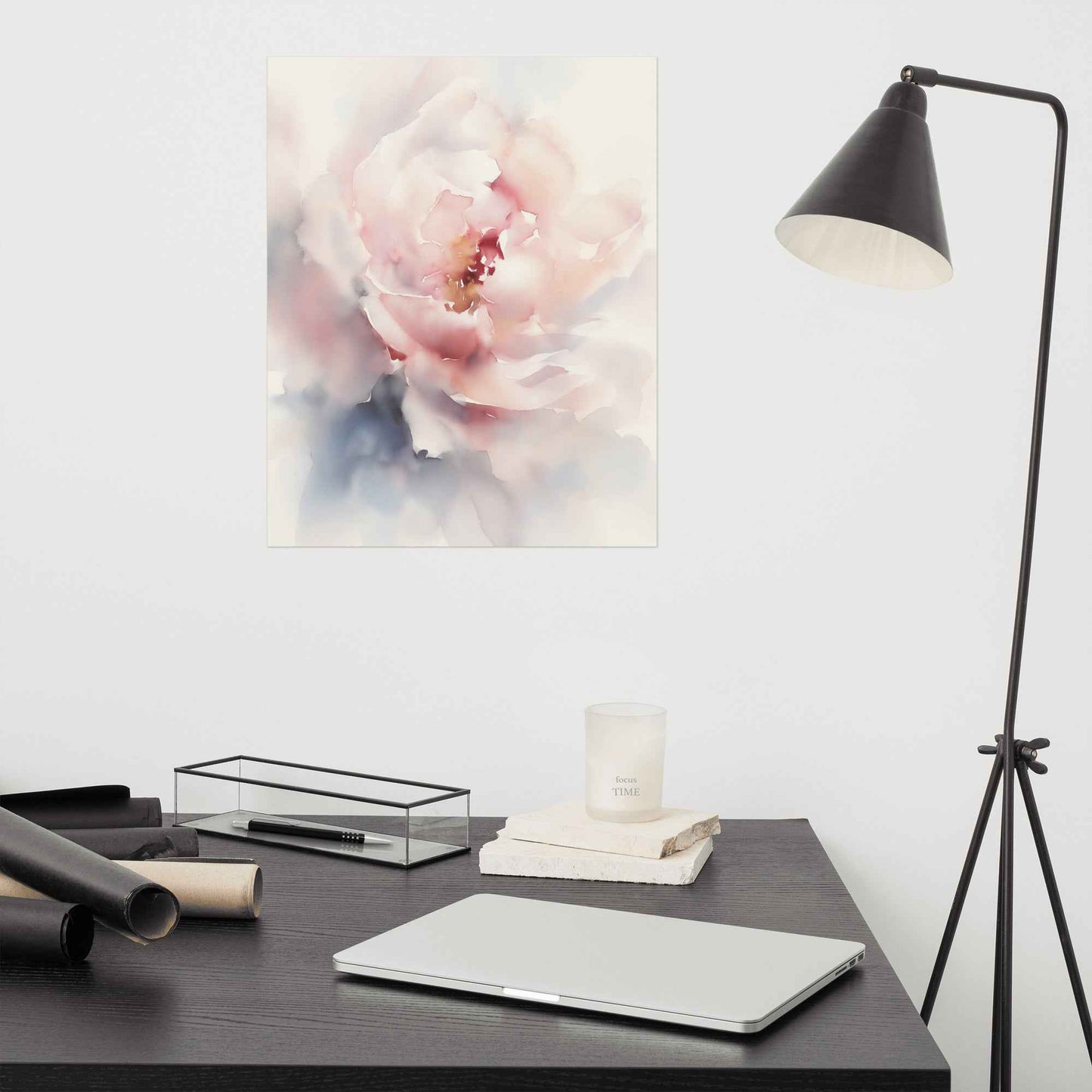 Graceful Stillness Floral Digital Watercolor Artwork Pink Peony Print Unframed