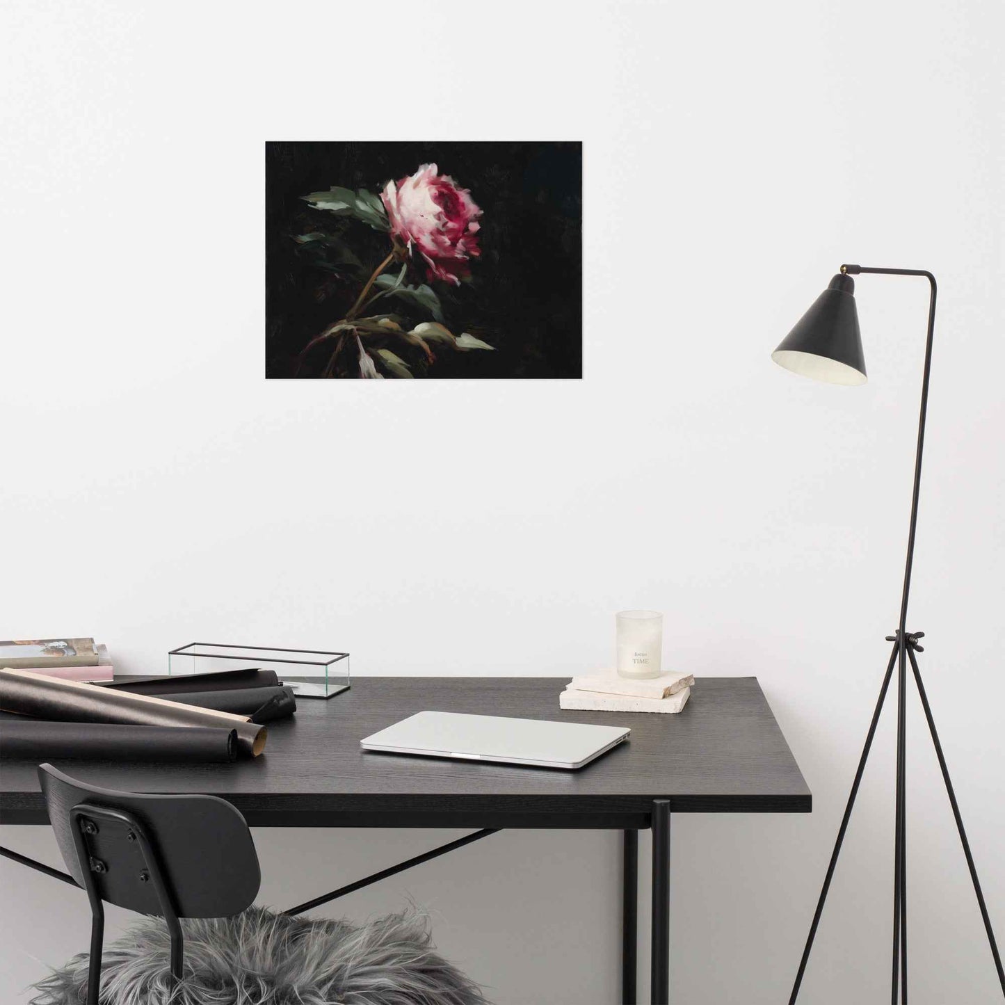 Pink Peony Painting: A Whisper in the Shadows Floral Digital Artwork Loose Wall Art Print