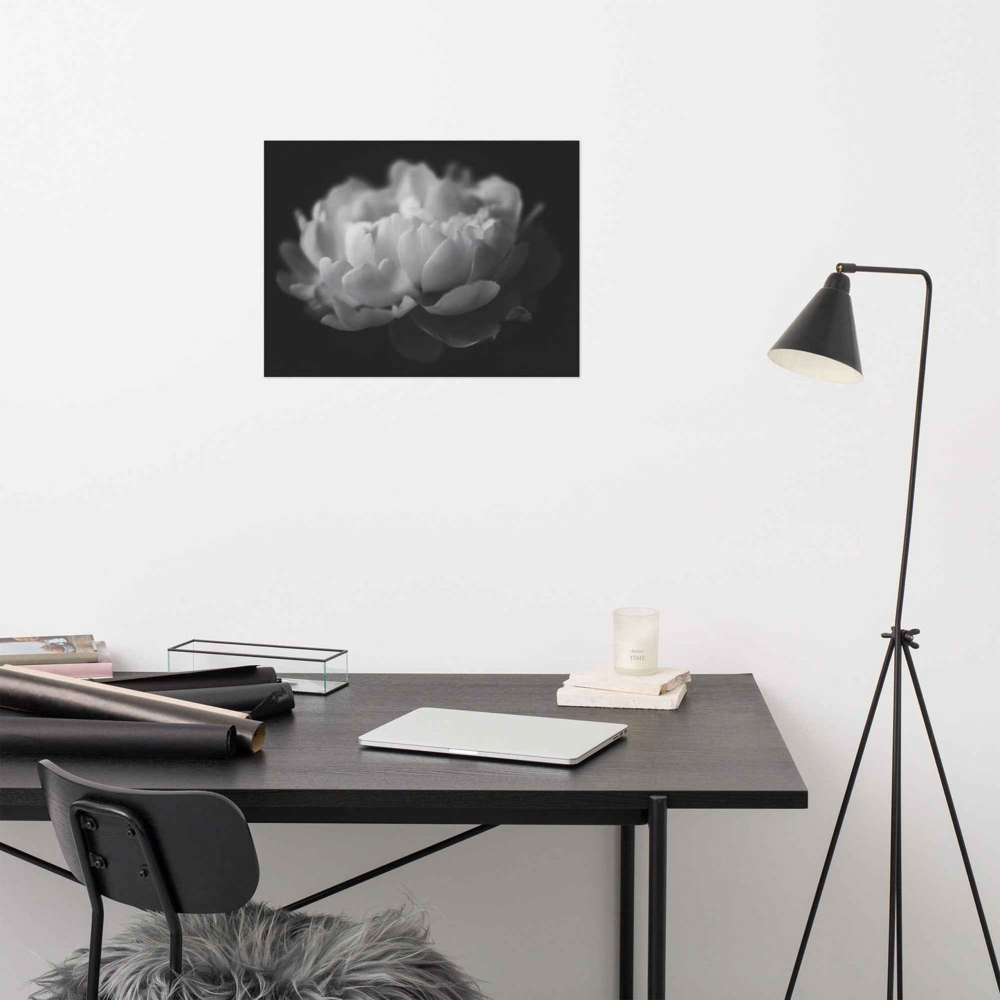 Contrast in Nature Floral Photorealistic Digital Artwork Peonies Wall Art Black and White Loose Art Print