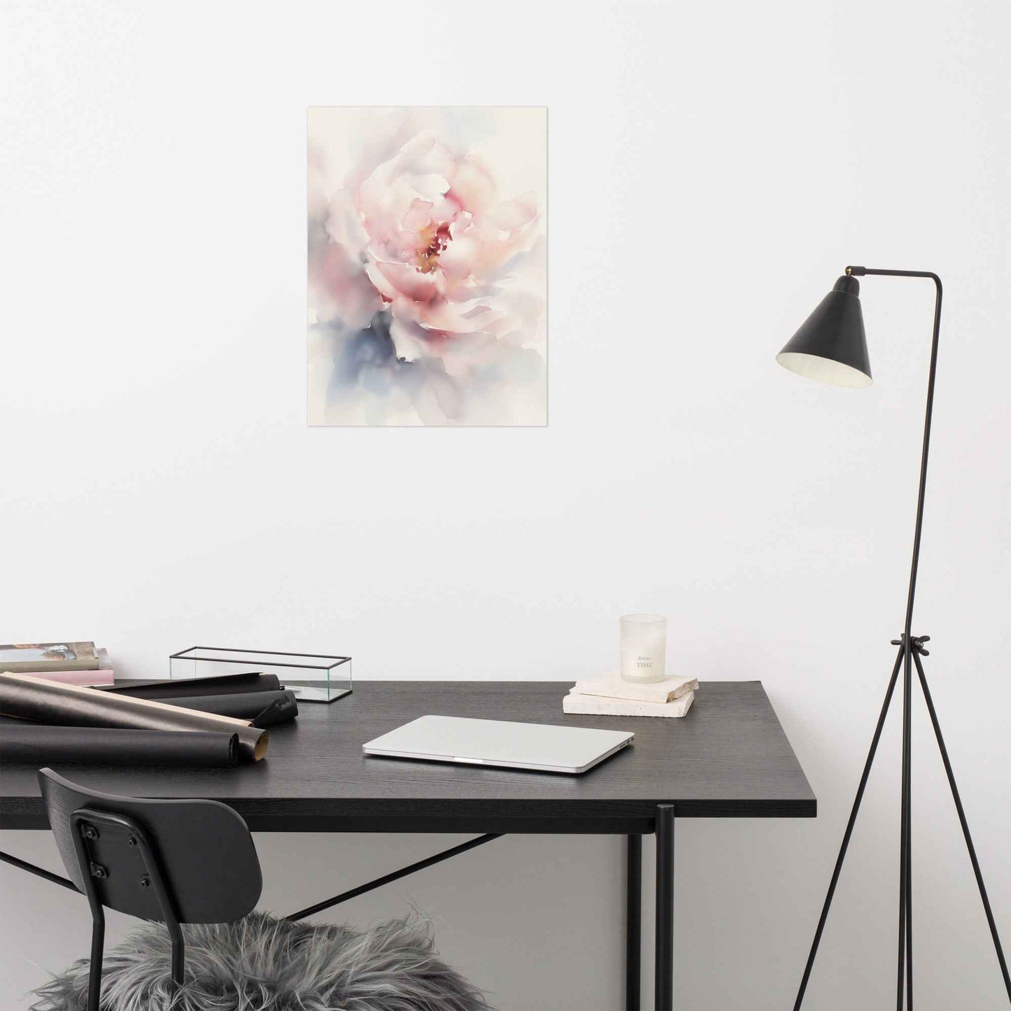 Graceful Stillness Floral Digital Watercolor Artwork Pink Peony Print Unframed