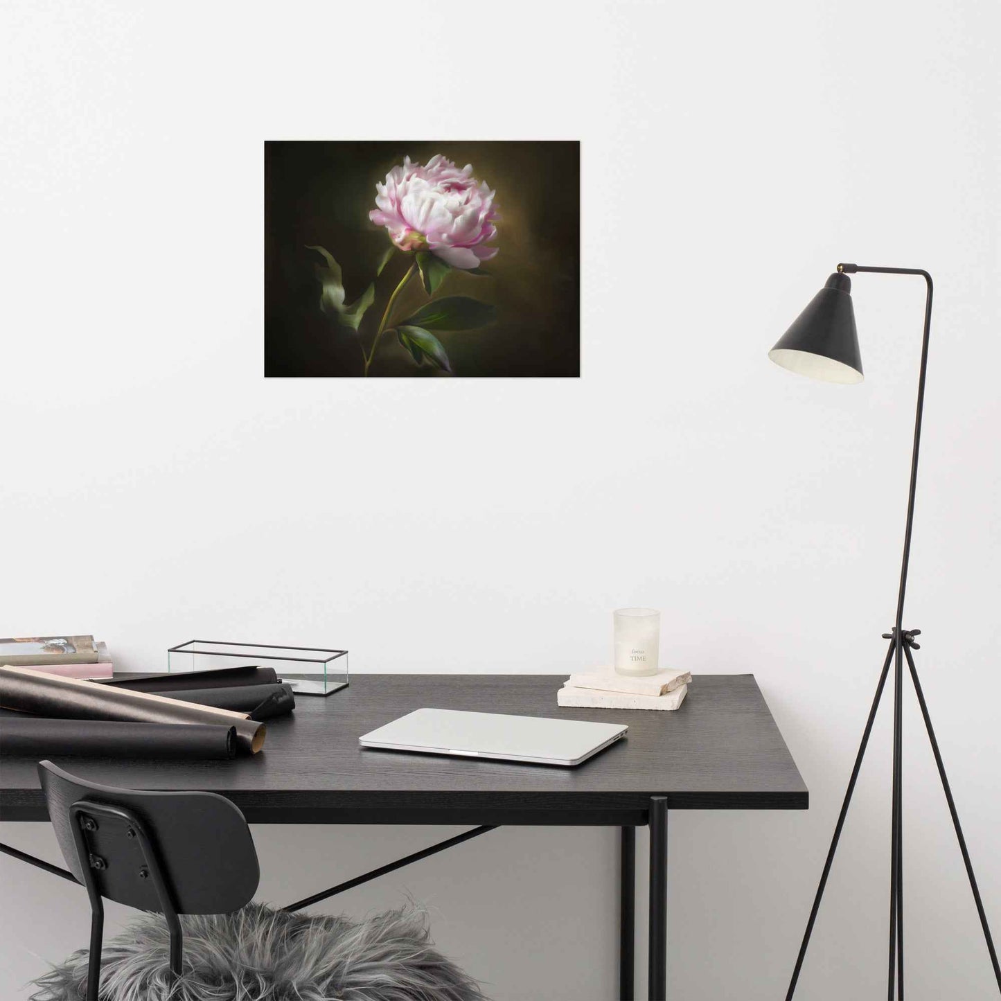Midnight Radiance Floral Digital Artwork Peony Painting Loose Art Print