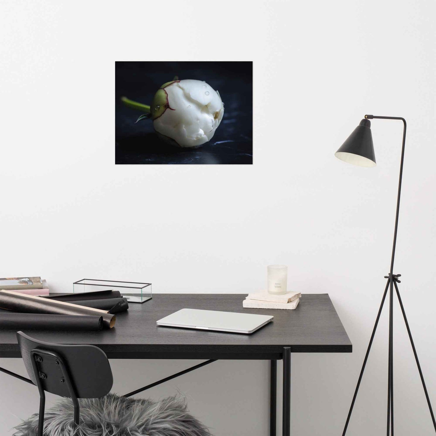 Stark Botanical Peony Bud Floral Photorealistic Digital Artwork Unframed Art Print