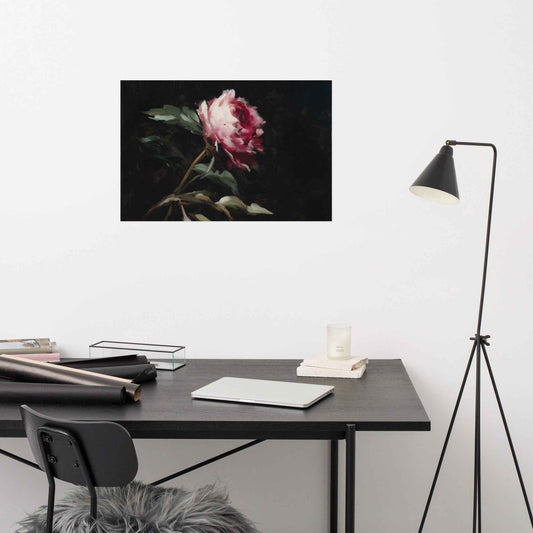 Pink Peony Painting: A Whisper in the Shadows Floral Digital Artwork Loose Wall Art Print