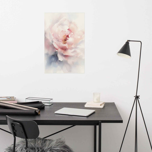 Graceful Stillness Floral Digital Watercolor Artwork Pink Peony Print Unframed