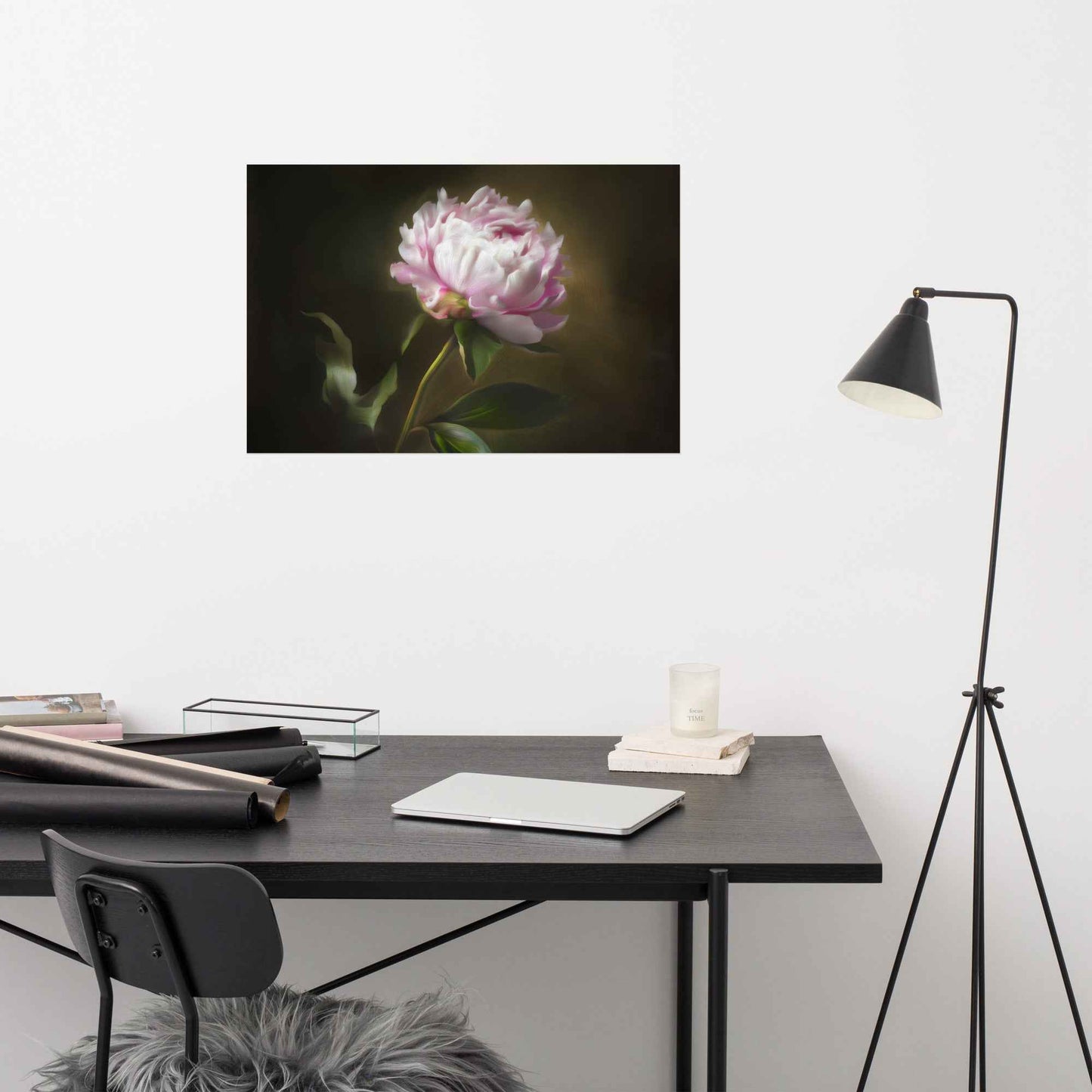 Midnight Radiance Floral Digital Artwork Peony Painting Loose Art Print