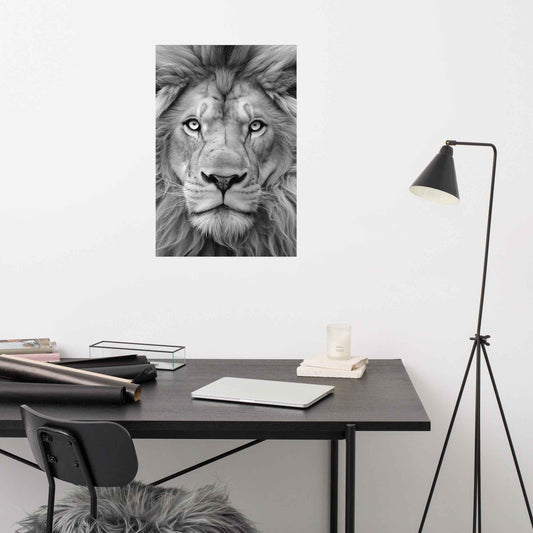Mane Attraction Lion Photorealistic Digital Artwork Black and White Loose Wall Art Print