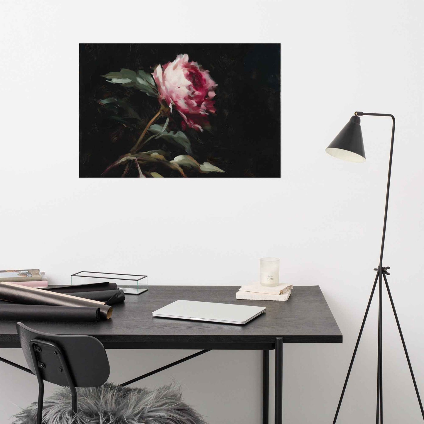 Pink Peony Painting: A Whisper in the Shadows Floral Digital Artwork Loose Wall Art Print