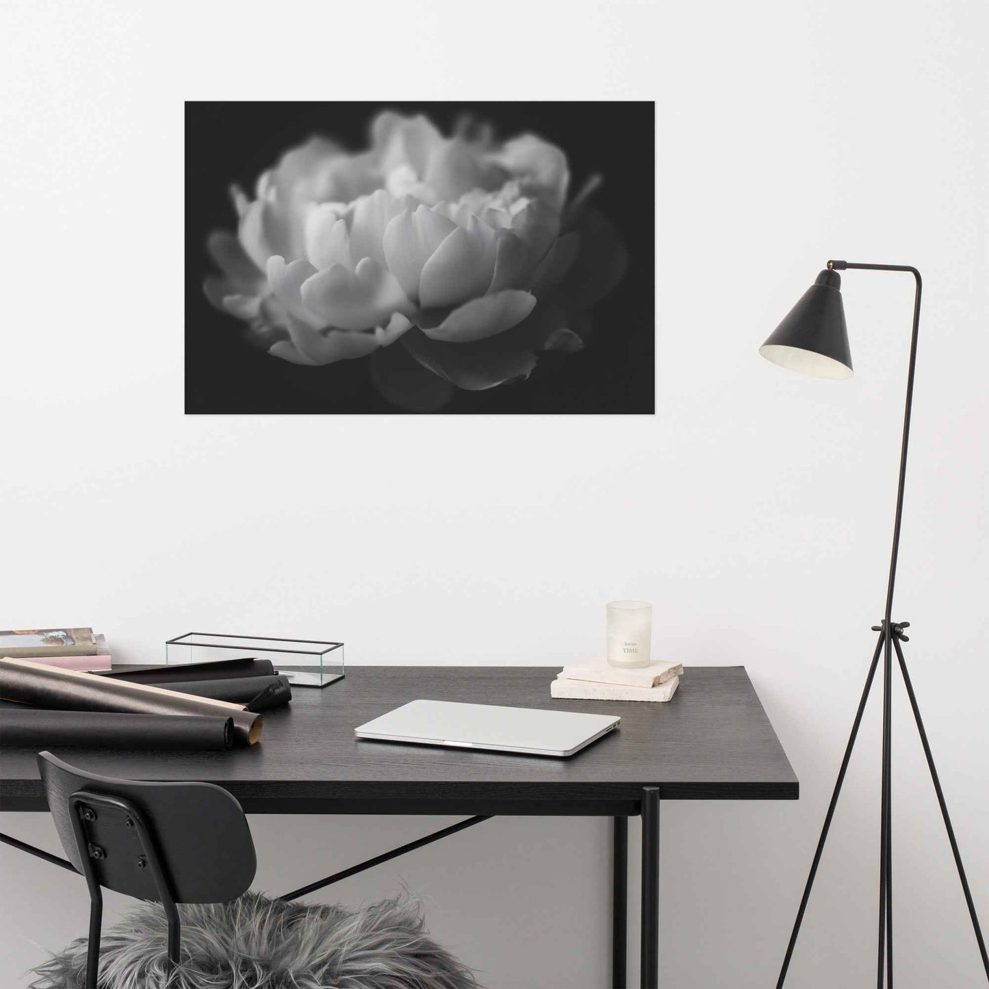 Contrast in Nature Floral Photorealistic Digital Artwork Peonies Wall Art Black and White Loose Art Print