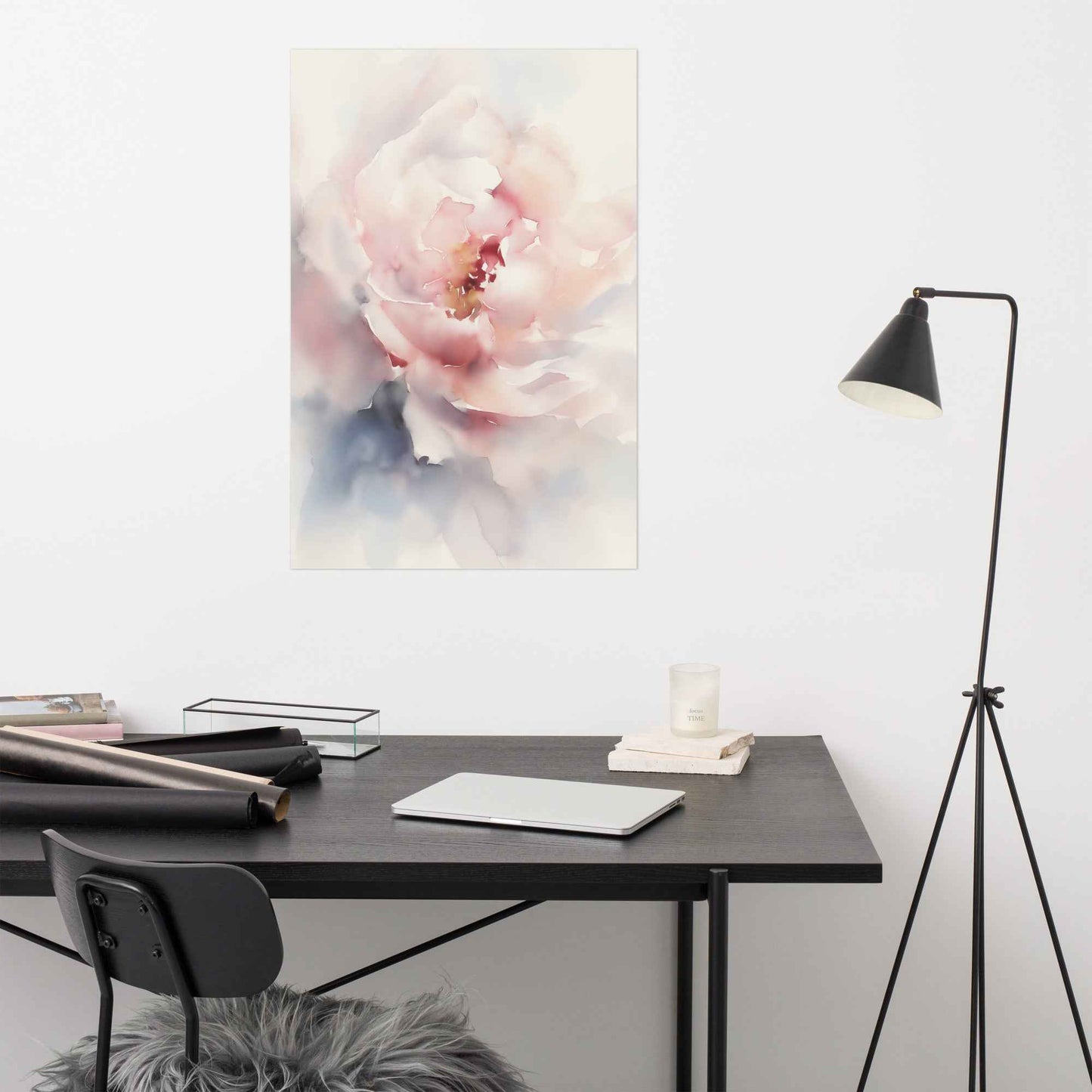 Graceful Stillness Floral Digital Watercolor Artwork Pink Peony Print Unframed