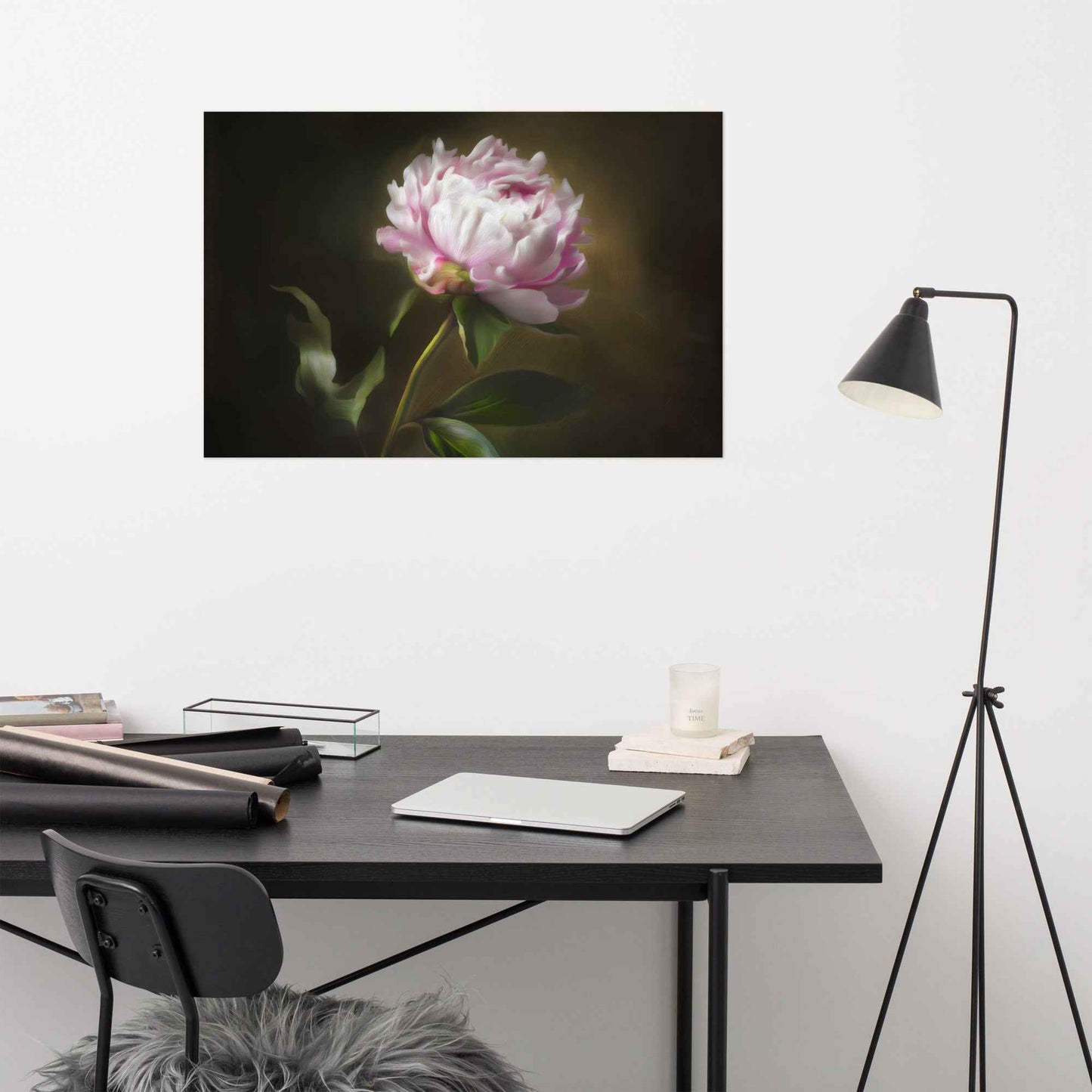 Midnight Radiance Floral Digital Artwork Peony Painting Loose Art Print