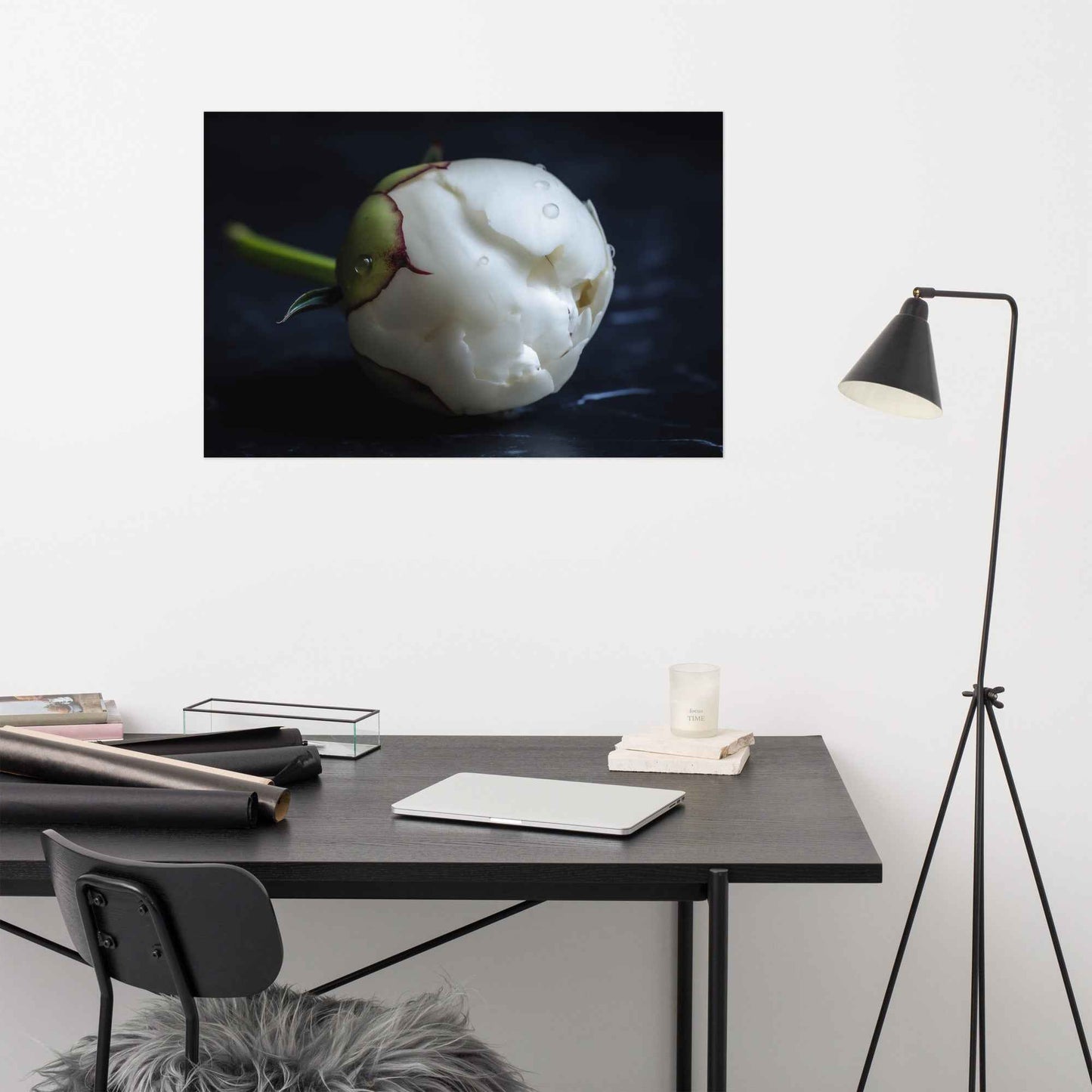 Stark Botanical Peony Bud Floral Photorealistic Digital Artwork Unframed Art Print