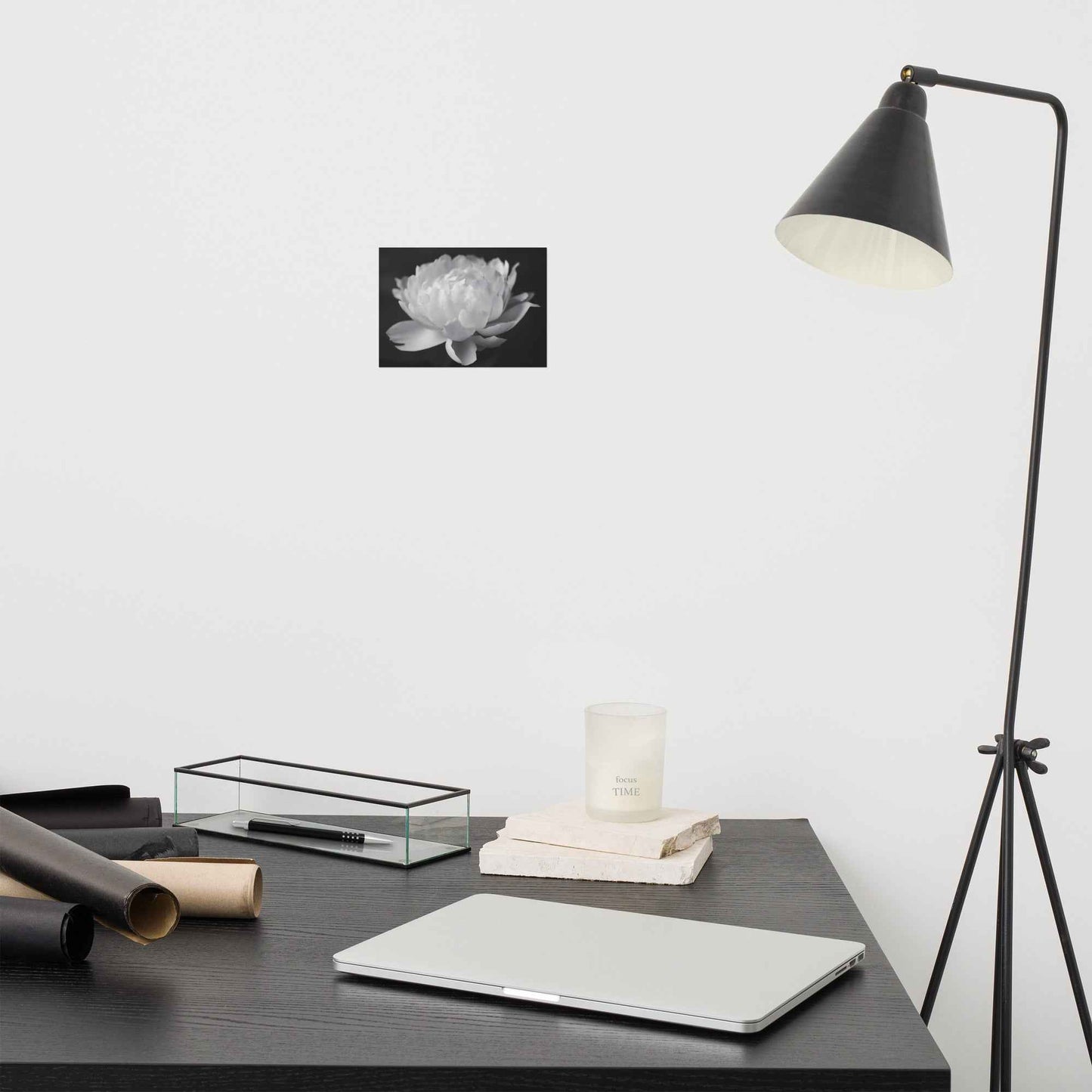 Velvet Shadows Floral Photorealistic Digital Artwork Peony Flower Prints Black and White Unframed