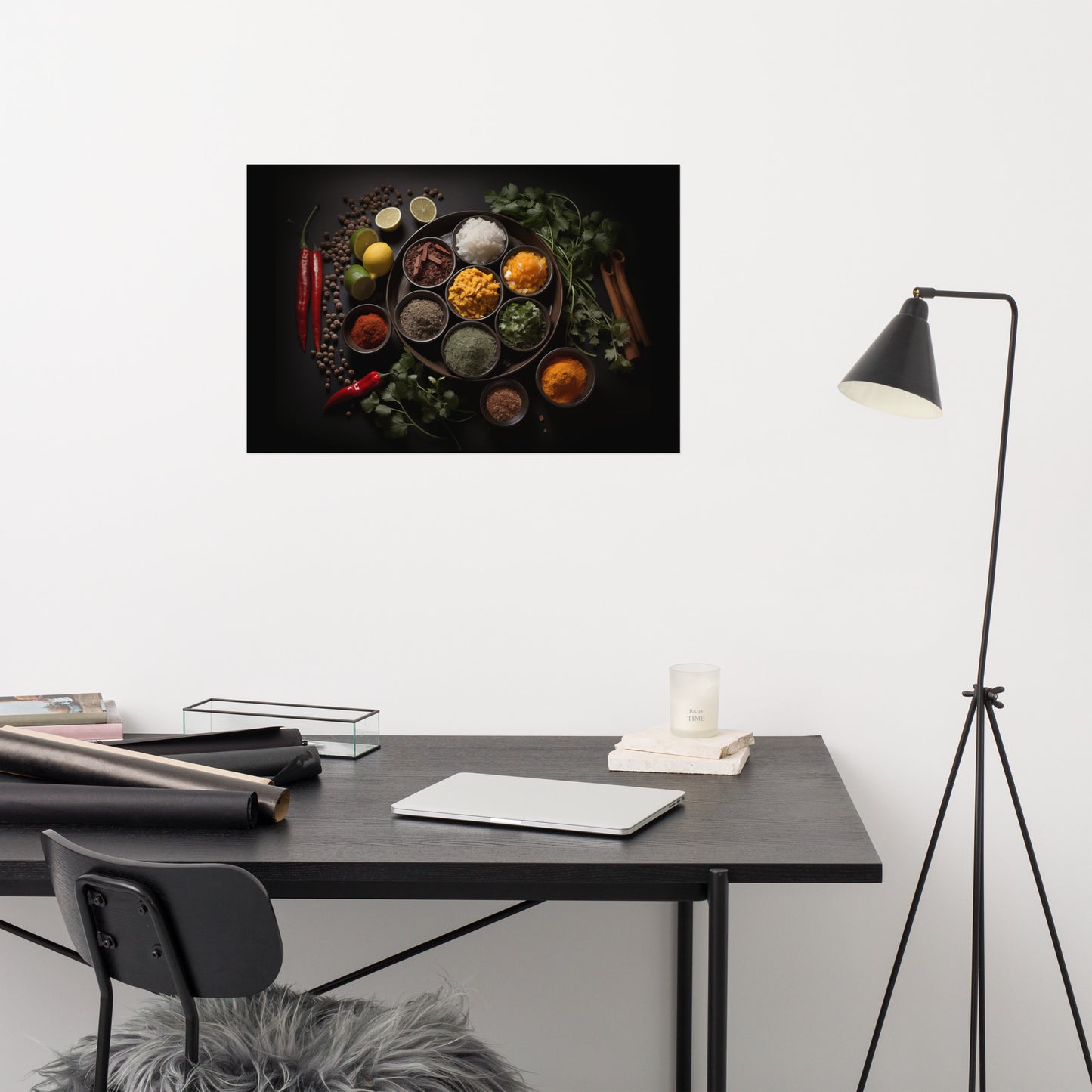 herb prints wall decor: A Culinary Canvas Herbs in Bowls Photorealism Frameable Print