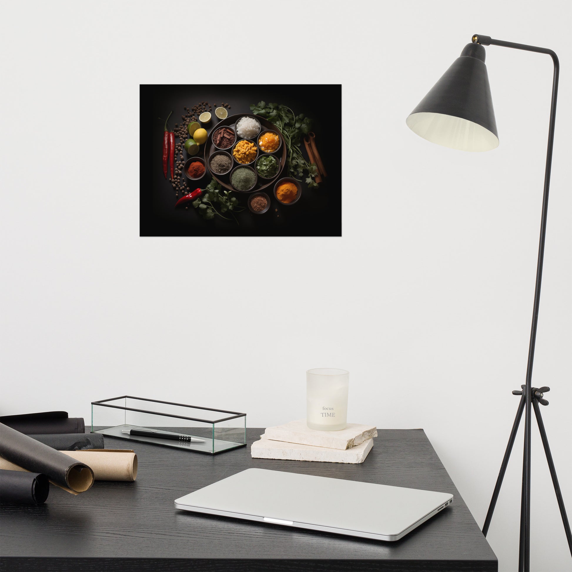 herb wall prints: A Culinary Canvas Herbs in Bowls Photorealism Frameable Print