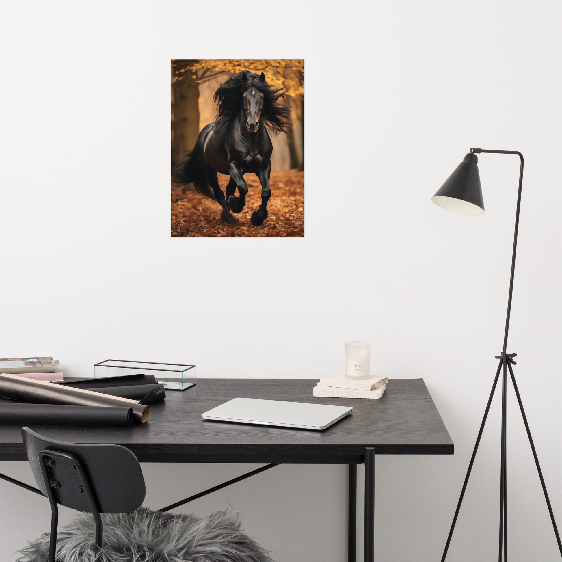 horse art print: A Brush with Freedom Rustic Wildlife Photorealism