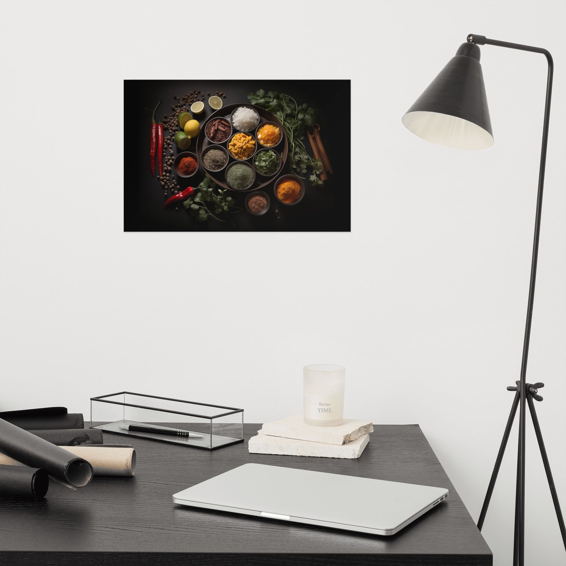 kitchen herb prints: A Culinary Canvas Herbs in Bowls Photorealism Frameable Print