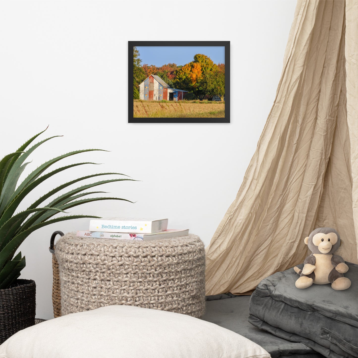 Patriotic Barn in Field Rural Landscape Framed Photo Paper Wall Art Prints