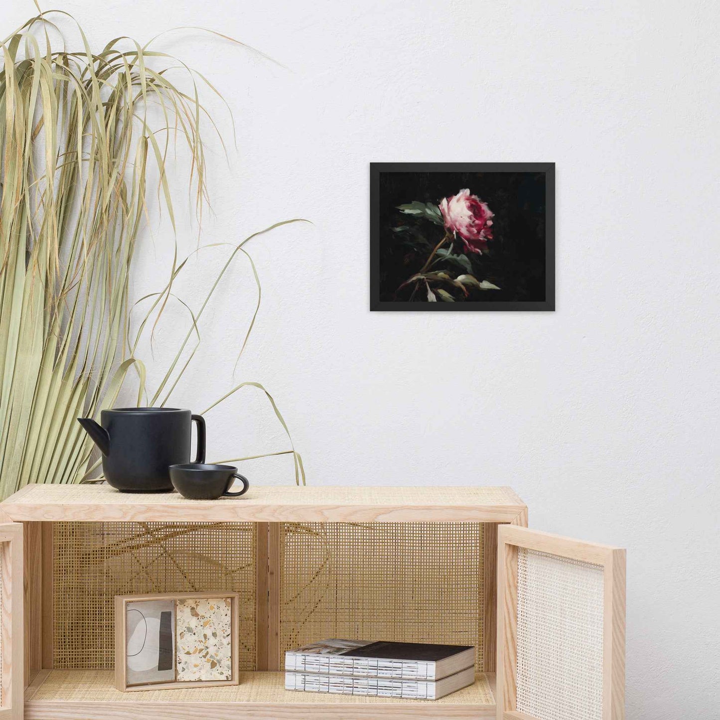 Pink Peony Painting: A Whisper in the Shadows Floral Digital Artwork Framed Wall Art Print