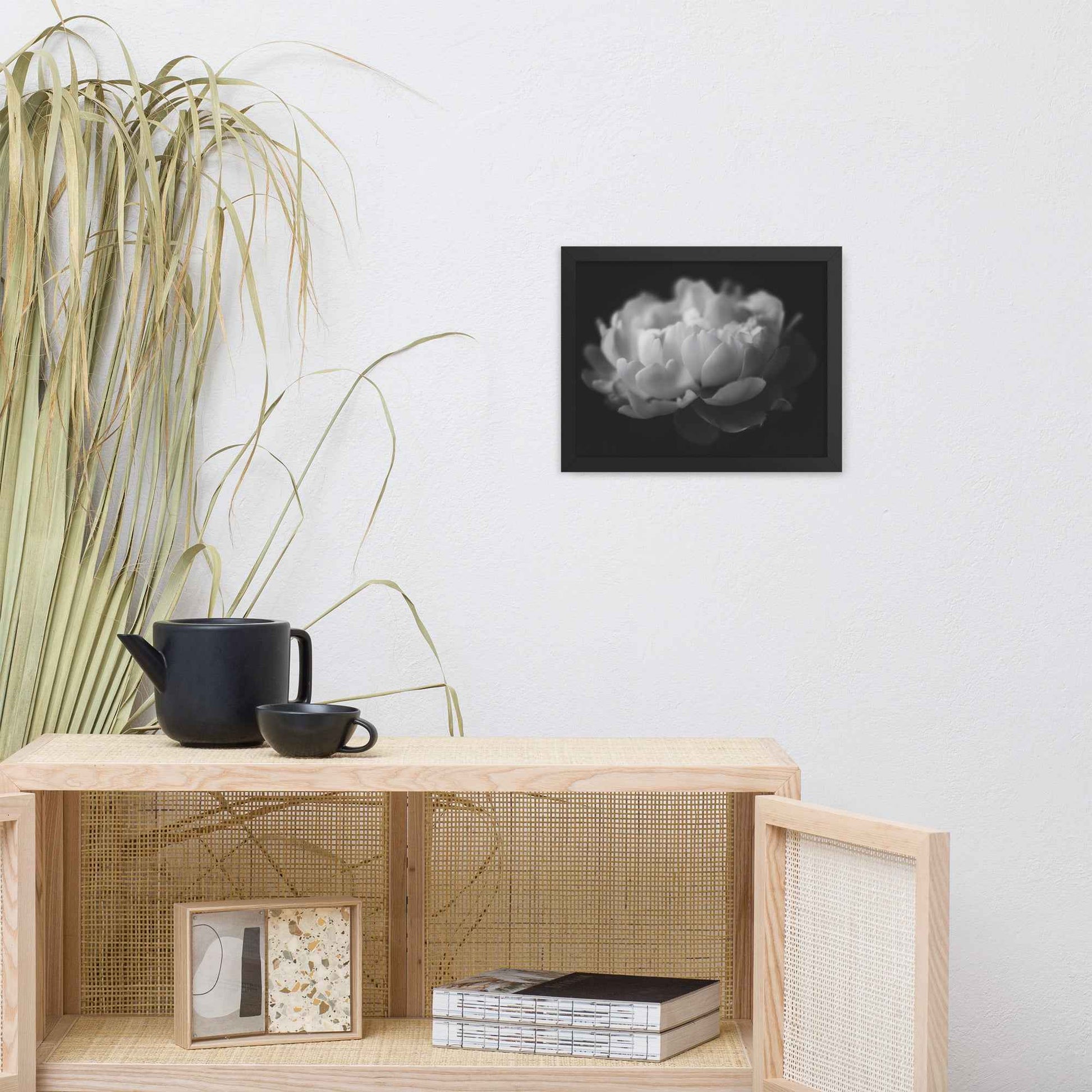 Contrast in Nature Floral Photorealistic Digital Artwork Peonies Wall Art Black and White Framed Art Print