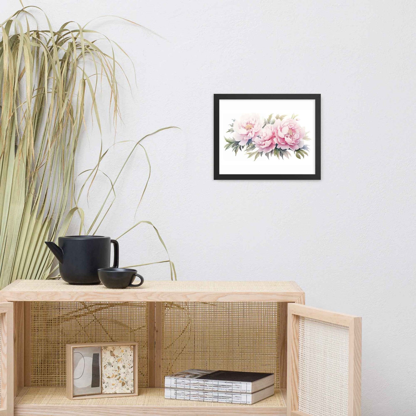 Blushing Peonies Watercolor Painting - Digital Artwork Framed Wall Art Print