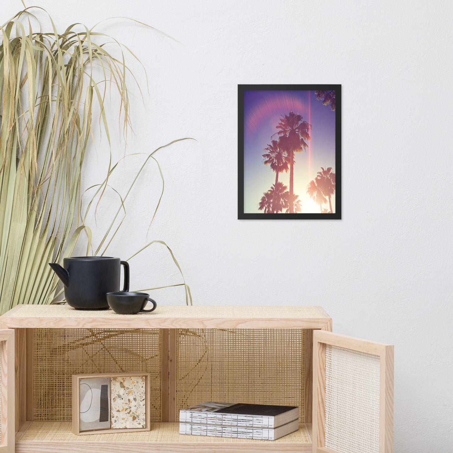 Retro Palm Trees Coastal Beach Botanical Nature Photograph Framed Wall Art Print