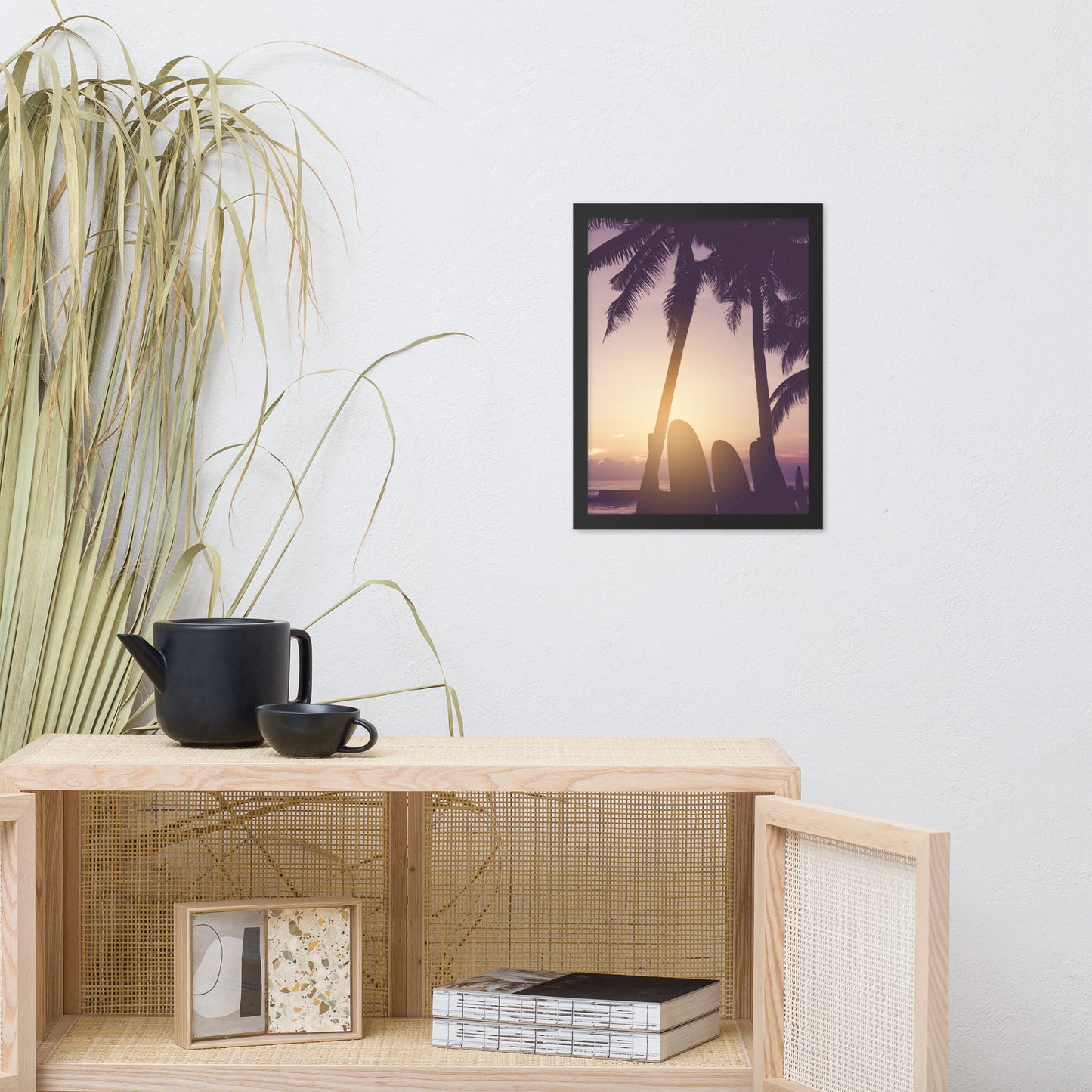 Surfer's Sunset Tropical Coastal Scene Lifestyle Photograph Framed Wall Art Print