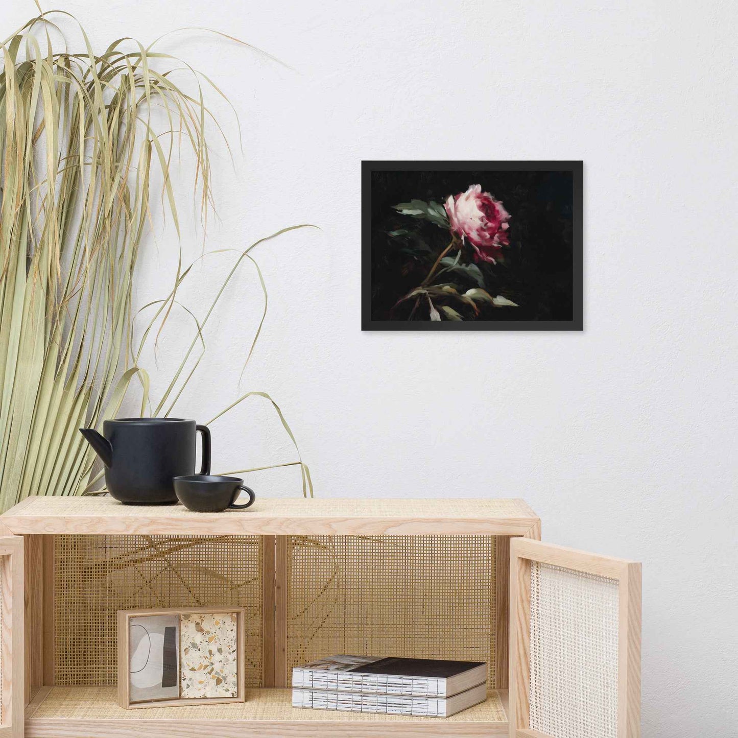 Pink Peony Painting: A Whisper in the Shadows Floral Digital Artwork Framed Wall Art Print
