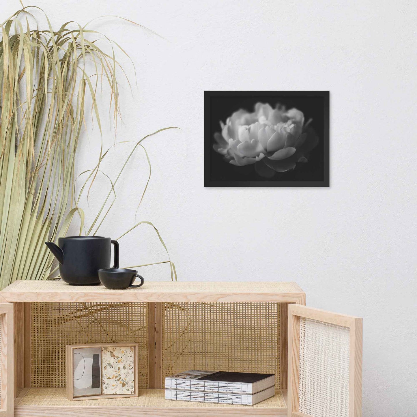 Contrast in Nature Floral Photorealistic Digital Artwork Peonies Wall Art Black and White Framed Art Print