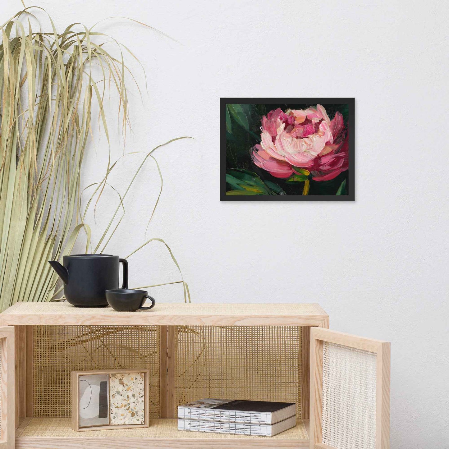 Midnight Magenta Digital Artwork Oil Painting Pink Peony Print Framed Wall Art