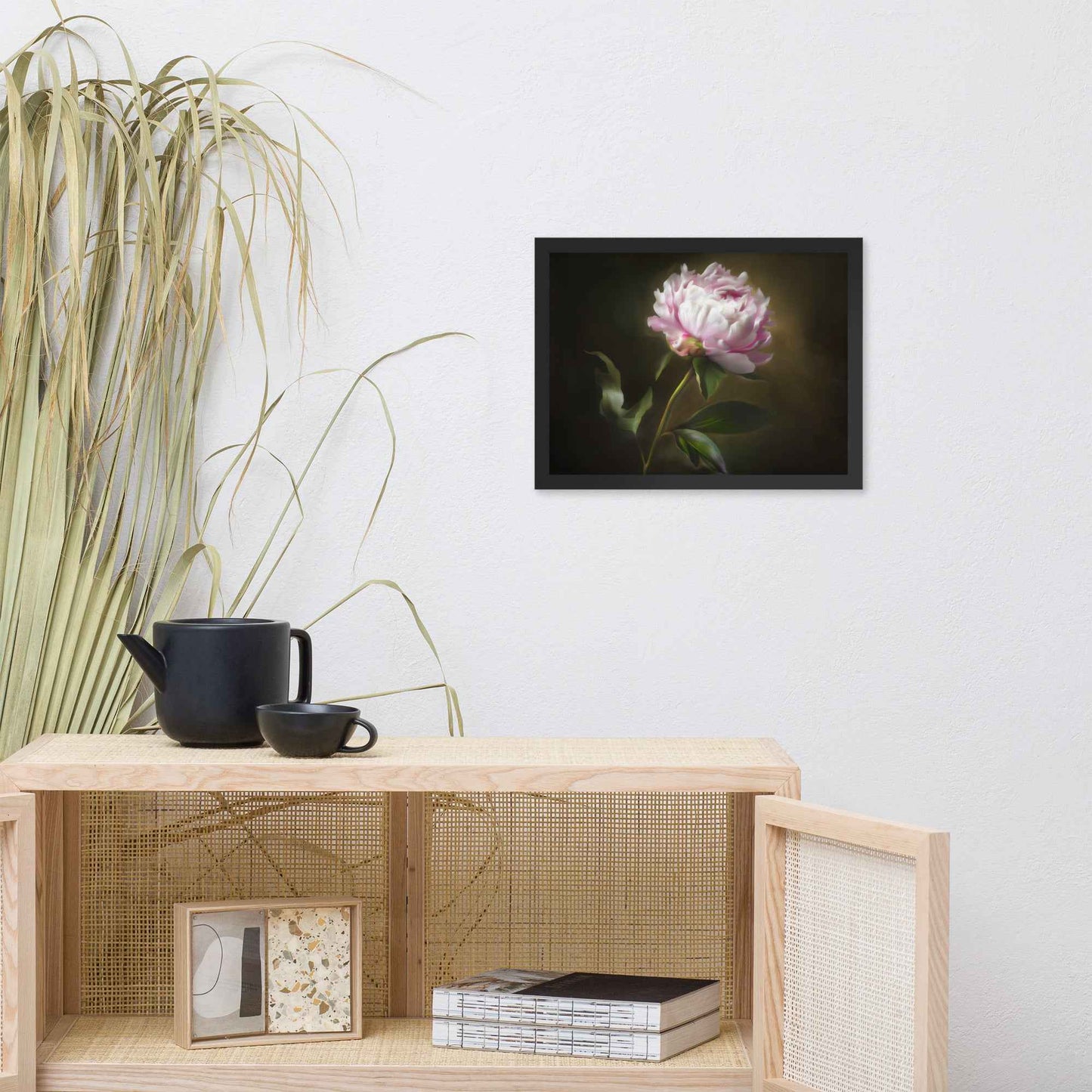 Midnight Radiance Floral Digital Artwork Peony Painting Framed Wall Art Print
